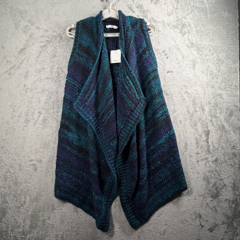 Vince Blue Green Marled Open Cardigan Vest XXS Draped Quiet Luxury Layering - Picture 2 of 9